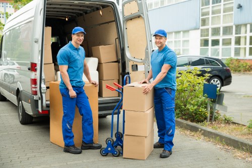 Driver checking surroundings before moving a removal van